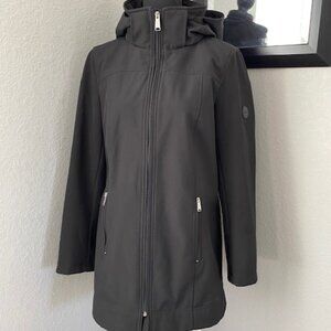 ANDREW MARC Softshell Detachable Hood Raincoat Black Small
